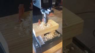 ENCO RF45 CNC Conversion  Drilling hole in wood guide block [upl. by Euqinemod721]