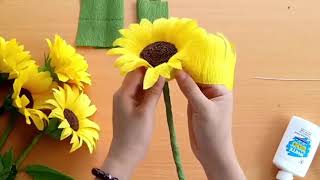 Special way to make sunflower from crepe paper  SO EASY  Lets make it for summer [upl. by Brest]