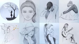 8 easy girl drawing ideas  part 1   Pencil sketch Tutorials  Art Videos [upl. by Ttayh472]