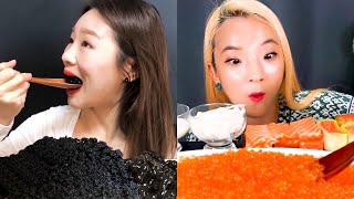 MUKBANG ASMR MUKBANGERS EAT CAVIAR  TOBIKO EGGS EATING SOUNDS  FLYING FISH ROE  REAL SOUND [upl. by Donavon]