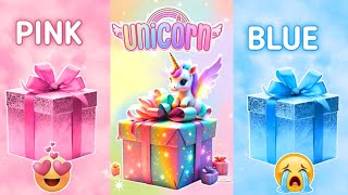 Choose your Gift 💖🦄💙🎁  3 gift box challenge2 good 1 bad  Pink Unicorn amp Bluegiftboxchallenge [upl. by Nywled]