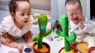 Babies play dancing cactus toy Cutest baby funniest moments [upl. by Atiuqat]