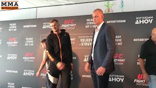 Face off Alexander Volkov vs Stefan Struve at UFC Rotterdam Media day 3182017 [upl. by Nnyllatsyrc]