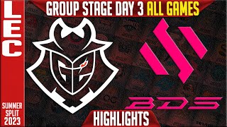 G2 vs BDS Highlights ALL GAMES  LEC Summer 2023 Groups Day 3  G2 Esports vs Team BDS [upl. by Wharton]