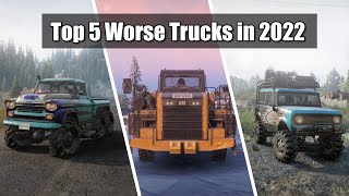 Snowrunner Top 5 worst vehicles in 2022  Least Useful Trucks [upl. by Annoyt]