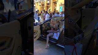 Billionaire luxury lady getting out her Bentley at Monte Carlo billionaire monacoluxurylifestyle [upl. by Arahd]