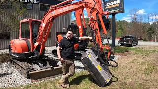 Kubota KX121 Compact Excavator and FAE PMM100 Flail Mower Set Up [upl. by Annoval888]