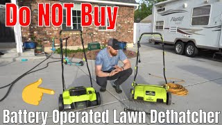 DONT Buy the Battery Operated Dethatcher  Scarifier Sun Joe unboxing Battery VS Corded [upl. by Effie]