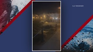 Waves from Matanzas River splash against Bridge of Lions in Downtown St Augustine [upl. by Aklog533]