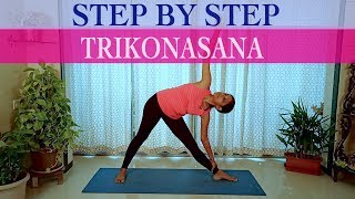 Triangle pose  Trikonasana  Yoga for Beginners  Step by Step Trikonasana  Yogalates with Rashmi [upl. by Desimone]