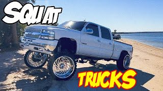 Squat Trucks With Loud Exhaust ☀️ Lifted Trucks Compilation [upl. by Aynahs]