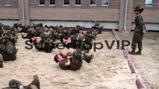 A Female drill instructor makes female Marine recruits ex [upl. by Isbella]