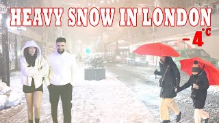 ❄⛄HEAVY SNOW IN LONDON  London Late Night Snow Walk Dec 2022  London Winter Night Walk 4K [upl. by Breech725]