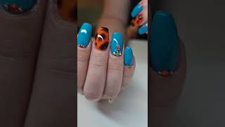 Turquoise and Tortoise Shell Nails with Crystals vacaynails nailart tortoiseshellnails nails [upl. by Ainirtac3]