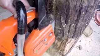 TIMBERPRO 62cc Chainsaw cutting 14quot log vertically [upl. by Strickman]