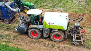 CLAAS XERION 3800vc SGT  3x Axion  Interramento Liquame [upl. by Adnauqaj]