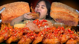 SUPER SPICY CHICKEN WINGS amp LECHON KAWALI MUKBANG PINOY MUKBANG [upl. by Willy514]