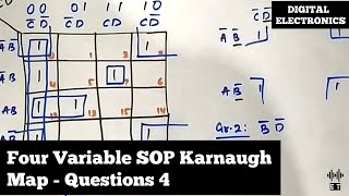 Four Variable SOP K Map Simplification  Questions 4  Karnaugh Map  Digital Electronics [upl. by Dragone]