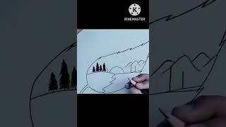 how to draw scenery drawing on leaf  How to draw simple landscap drawing easy stepbystep [upl. by Vieva469]