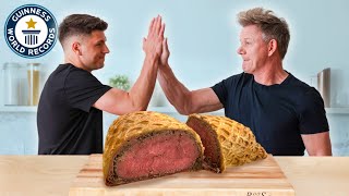 Making The Worlds Largest BEEF WELLINGTON w Gordon Ramsay  Guinness World Records [upl. by Ainoda]