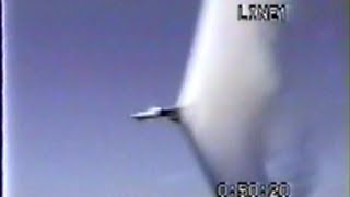 Jet Breaking Sound Barrier over Water F14 Tomcat Fighter Plane in Supersonic Low Flyby US Navy Ship [upl. by Inahet]