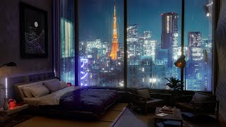 A Luxury Tokyo Hotel Room  Rain Wind and Thunder sounds For Sleeping  4K  8Hrs [upl. by Attirehs]