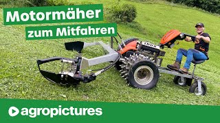 Motormäher zum Mitfahren  Ibex G2 mit Trittbrett Wagen und Fernsteuerung  Mähen am Steilhang [upl. by Euqinorev]