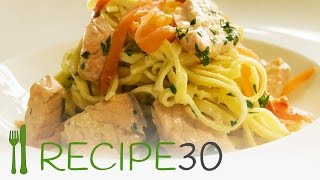 TWO SALMON LINGUINE pasta recipe with cheese and cream by Recipe30com [upl. by Atterehs]