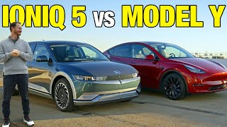 Tesla Model Y vs Hyundai Ioniq 5  Electric SUV Comparison  Price Range Performance amp More [upl. by Ynohta]