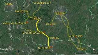 Lost railway from Coalville to Nuneaton flythrough including Battlefield Line [upl. by Ahsiaa]