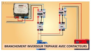 BRANCHEMENT INVERSEUR TRIPHASE AVEC CONTACTEURS [upl. by Tiedeman]