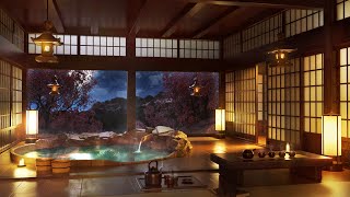 Japanese Onsen  Water Sounds with Piano Flute and Koto Music for Sleep Meditation Study [upl. by Leunam]