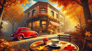 Morning Jazz  Warm Coffee Shop Scenery With Gentle Jazz Music At Autumn Park [upl. by Kucik]