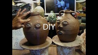 how I make FACE JUGS 316 rooster hill pottery [upl. by Atteniuq641]