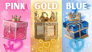 Choose your gift 😍🎁💕😭3 gift box challenge2 good vs 1 bad Pink Gold Blue giftboxchallenge [upl. by Eniamrahc581]