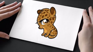 How to Draw a Leopard easy need a pencil felttip pens or markers [upl. by Rebmac]