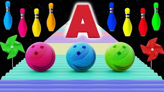 ABC phonics with Bowling pin  Alphabets with bowling ball  Bowling Ball Adventure For Kids [upl. by Brannon]