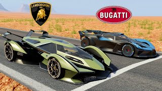 3500HP LAMBORGHINI VISION VS 1850HP BUGATTI BOLIDE DRAG RACE [upl. by Rot]