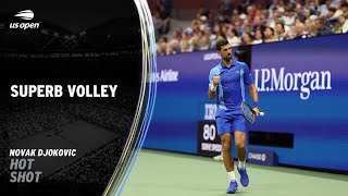 Novak Djokovic Hits Superb Volley On The Stretch  2023 US Open [upl. by Afatsum]