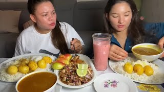 EGGS ALU JHOL CHICKEN SHADE KO SPICY RICE 🌶️ MUKBANG [upl. by Kcirdneked]