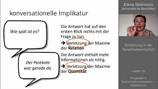 Einführung in die Sprachwissenschaft Thema 20 – Pragmatik Implikaturen [upl. by Eceertal]