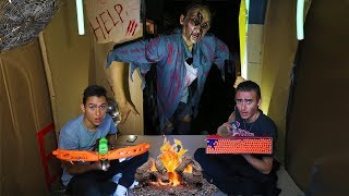 24H BOX FORT OVERNIGHT CHALLENGE ZOMBIE NERF GUNS [upl. by Issor8]