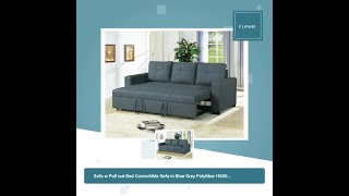 Sofa w Pull out Bed Convertible Sofa in Blue Grey Polyfiber HS00F6532 [upl. by Eciryt]