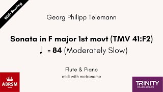 Telemann  Sonata in F major 1st movt ♩84 Moderately Slow Flute amp Piano midi with metronome [upl. by Toffey]