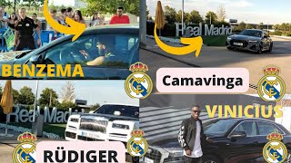 Real Madrid players with their cars 20222023 Benzema Vinicius Alaba Courtois [upl. by Ludlew]