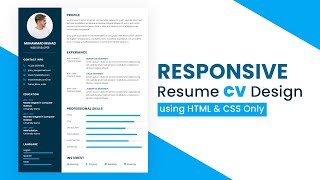 How to Create Responsive Resume Website using HTML and CSS  Resume CV design in HTML CSS [upl. by Marieann]