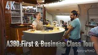 Emirates A380 Inflight FIRST CLASS SHOWER amp BAR in 4KUHD [upl. by Ecallaw]