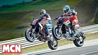 MV Agusta Rivale 800 vs Ducati Hypermotard SP  Versus Test  Motorcyclenewscom [upl. by Jannelle]