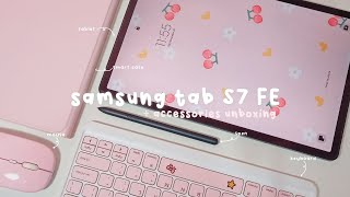 📦 samsung galaxy tab s7 fe unboxing  aesthetic accessories and keyboard shopee haul 🎀🌿 [upl. by Anet]