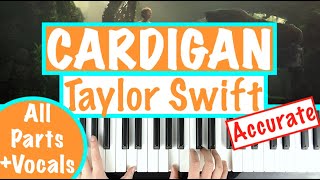 How to play CARDIGAN  Taylor Swift Piano Chords Accompaniment Tutorial [upl. by Elamaj]